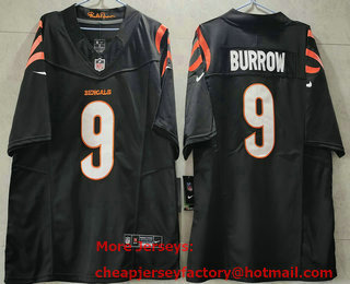 Men's Cincinnati Bengals #9 Joe Burrow Black 2023 FUSE Vapor Untouchable Limited Stitched Jersey