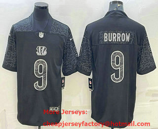Men's Cincinnati Bengals #9 Joe Burrow Black Reflective Limited Stitched Football Jersey