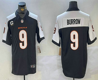 Men's Cincinnati Bengals #9 Joe Burrow Black Thanksgiving FUSE Vapor Limited Stitched Jersey