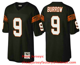 Men's Cincinnati Bengals #9 Joe Burrow Black Throwback Legacy Stitched Jersey