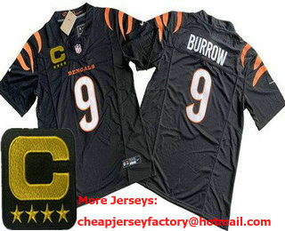 Men's Cincinnati Bengals #9 Joe Burrow Limited Black C Patch FUSE Vapor Jerse