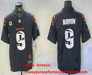 Men's Cincinnati Bengals #9 Joe Burrow Limited Black Fashion FUSE Jersey