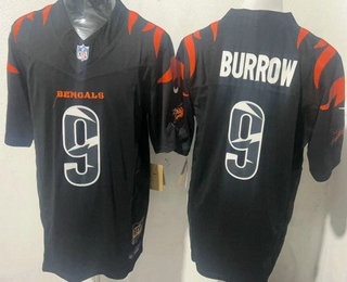 Men's Cincinnati Bengals #9 Joe Burrow Limited Black Fashion FUSE Vapor Jersey