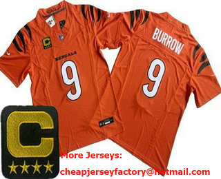 Men's Cincinnati Bengals #9 Joe Burrow Limited Orange C Patch FUSE Vapor Jersey