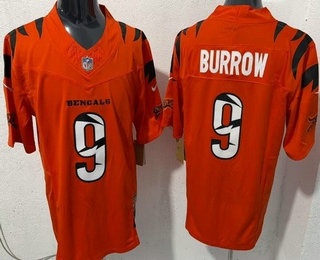 Men's Cincinnati Bengals #9 Joe Burrow Limited Orange Fashion FUSE Vapor Jersey