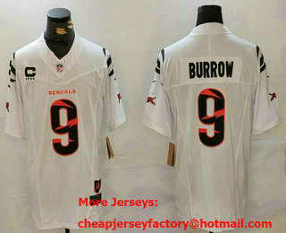 Men's Cincinnati Bengals #9 Joe Burrow Limited White Fashion FUSE Jersey