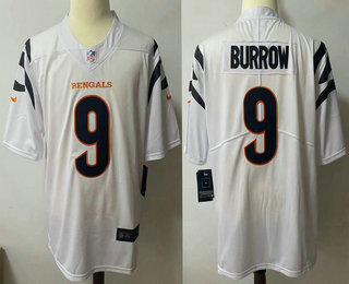 Men's Cincinnati Bengals #9 Joe Burrow NEW White 2021 Vapor Untouchable Stitched NFL Nike Limited Jersey
