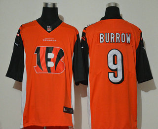 Men's Cincinnati Bengals #9 Joe Burrow Orange 2020 Team Logo Vapor Untouchable Stitched NFL Nike Fashion Limited Jersey