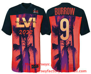 Men's Cincinnati Bengals #9 Joe Burrow Super Bowl LVI Red Black Stitched Jersey