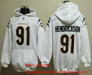 Men's Cincinnati Bengals #91 Trey Hendrickson White Pocket Stitched NFL Pullover Hoodie