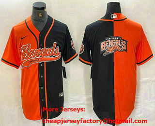 Men's Cincinnati Bengals Big Logo Orange Black Two Tone Cool Base Stitched Baseball Jersey