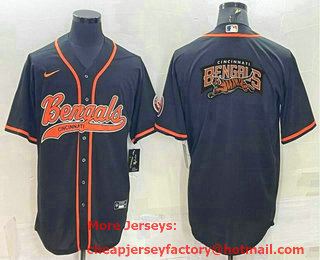 Men's Cincinnati Bengals Black Team Big Logo With Patch Cool Base Stitched Baseball Jersey
