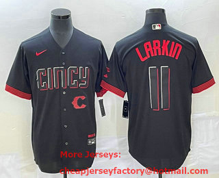 Men's Cincinnati Reds #11 Barry Larkin Black 2023 City Connect Cool Base Stitched Jersey 01