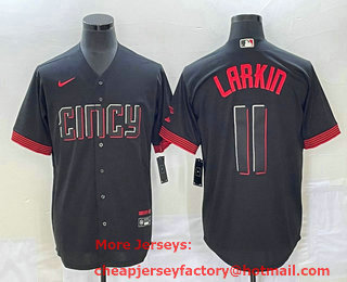 Men's Cincinnati Reds #11 Barry Larkin Black 2023 City Connect Cool Base Stitched Jersey 02