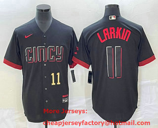 Men's Cincinnati Reds #11 Barry Larkin Number Black 2023 City Connect Cool Base Stitched Jersey 01