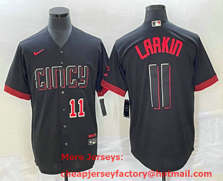 Men's Cincinnati Reds #11 Barry Larkin Number Black 2023 City Connect Cool Base Stitched Jersey 02