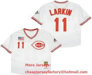 Men's Cincinnati Reds #11 Barry Larkin White 1990 Throwback Jersey