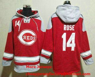 Men's Cincinnati Reds #14 Pete Rose Red Ageless Must Have Lace Up Pullover Hoodie