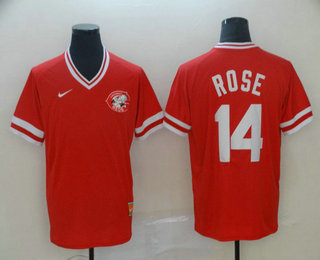 Men's Cincinnati Reds #14 Pete Rose Red Nike Cooperstown Collection Legend V Neck Jersey