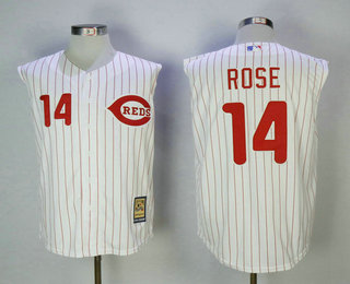 Men's Cincinnati Reds #14 Pete Rose White Vest Pinstripe Cooperstown Collection Stitched MLB Jersey