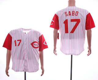Men's Cincinnati Reds #17 Chris Sabo White Pinstripe Throwback Stitched MLB Cooperstown Collection Jersey