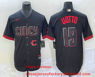 Men's Cincinnati Reds #19 Joey Votto Black 2023 City Connect Cool Base Stitched Jersey 02