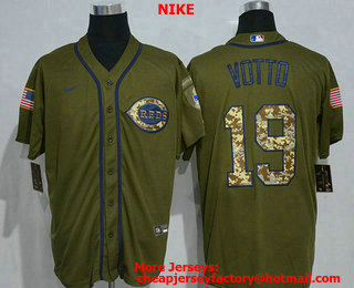 Men's Cincinnati Reds #19 Joey Votto Green Salute To Service Stitched MLB Cool Base Nike Jersey