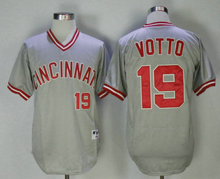 Men's Cincinnati Reds #19 Joey Votto Gray Pullover 2013 Cooperstown Collection Stitched MLB Jersey