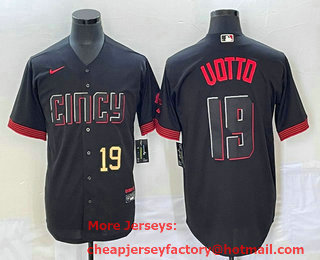 Men's Cincinnati Reds #19 Joey Votto Number Black 2023 City Connect Cool Base Stitched Jersey 02