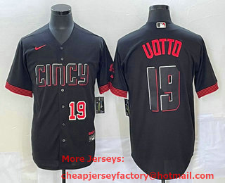 Men's Cincinnati Reds #19 Joey Votto Number Black 2023 City Connect Cool Base Stitched Jersey 03