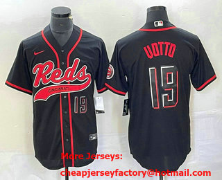 Men's Cincinnati Reds #19 Joey Votto Number Black 2023 City Connect Cool Base Stitched Jersey 12