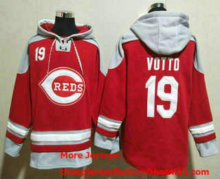 Men's Cincinnati Reds #19 Joey Votto Red Ageless Must Have Lace Up Pullover Hoodie