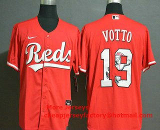 Men's Cincinnati Reds #19 Joey Votto Red Team Logo Stitched MLB Cool Base Nike Jersey