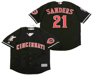 Men's Cincinnati Reds #21 Deion Sanders Black Stitched MLB Cool Base Jersey