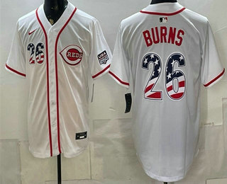 Men's Cincinnati Reds #26 Chase Burn White 2026 USA 250 Fourth of July Home Stitched Jersey