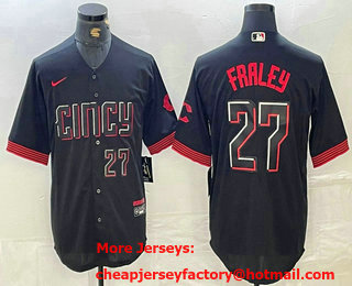 Men's Cincinnati Reds #27 Jake Fraley Number Black 2023 City Connect Cool Base Stitched Jersey