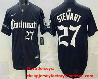 Men's Cincinnati Reds #27 Sal Stewart Black Gothic Edition Vapor Premier Limited Stitched Jersey