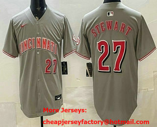 Men's Cincinnati Reds #27 Sal Stewart Grey Limited Stitched Jersey