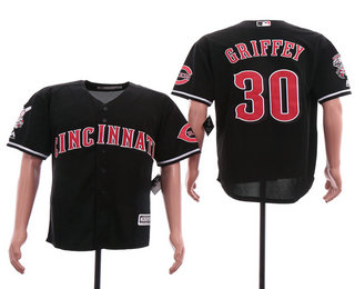 Men's Cincinnati Reds #30 Ken Griffey Jr Black Stitched MLB Cool Base Jersey