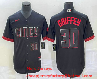 Men's Cincinnati Reds #30 Ken Griffey Jr Number Black 2023 City Connect Cool Base Stitched Jersey 01