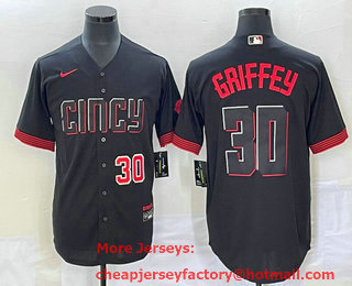 Men's Cincinnati Reds #30 Ken Griffey Jr Number Black 2023 City Connect Cool Base Stitched Jersey 02