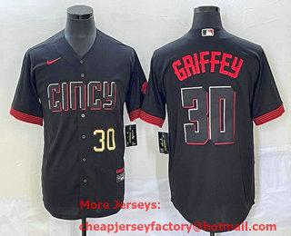Men's Cincinnati Reds #30 Ken Griffey Jr Number Black 2023 City Connect Cool Base Stitched Jersey 03