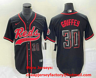 Men's Cincinnati Reds #30 Ken Griffey Jr Number Black 2023 City Connect Cool Base Stitched Jersey 11
