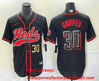 Men's Cincinnati Reds #30 Ken Griffey Jr Number Black 2023 City Connect Cool Base Stitched Jersey 12