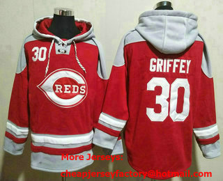Men's Cincinnati Reds #30 Ken Griffey Jr Red Ageless Must Have Lace Up Pullover Hoodie