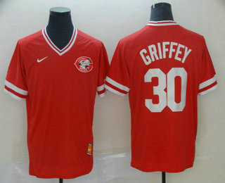 Men's Cincinnati Reds #30 Ken Griffey Jr Red Nike Cooperstown Collection Legend V Neck Jersey