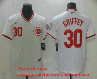 Men's Cincinnati Reds #30 Ken Griffey Jr White Mesh Batting Practice Throwback Nike Jersey