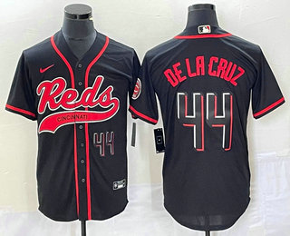 Men's Cincinnati Reds #44 Elly De La Cruz Number Black With Patch Cool Base Stitched Baseball Jersey 02