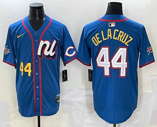 Men's Cincinnati Reds #44 Elly De La Cruz Number Blue 2025 All Star Limited Stitched Jersey
