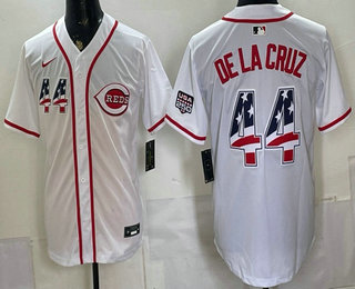 Men's Cincinnati Reds #44 Elly De La Cruz White 2026 USA 250 Fourth of July Home Stitched Jersey
